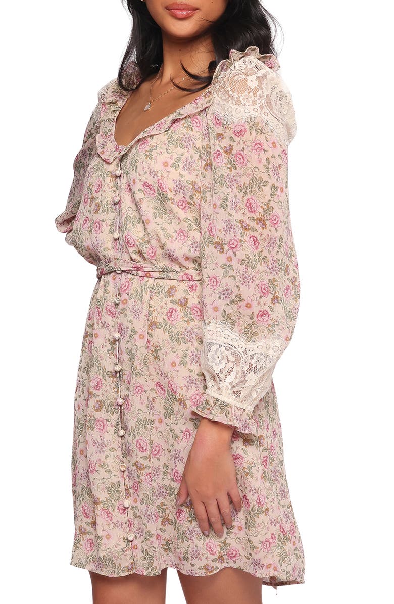 Petal & Pup Sylvia Print Long Sleeve Minidress, Alternate, color, Ivory Multi