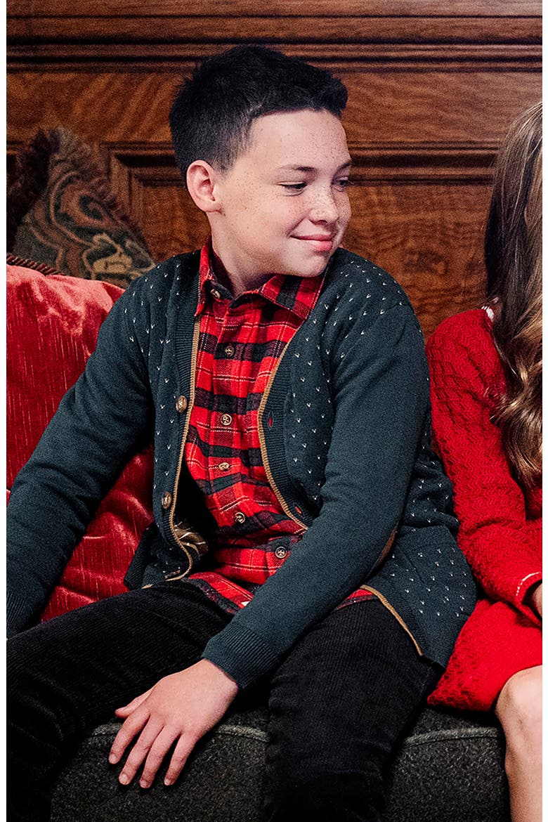 Kids' Organic Long Sleeve Flannel Button Down Shirt, Alternate, color, London Plaid