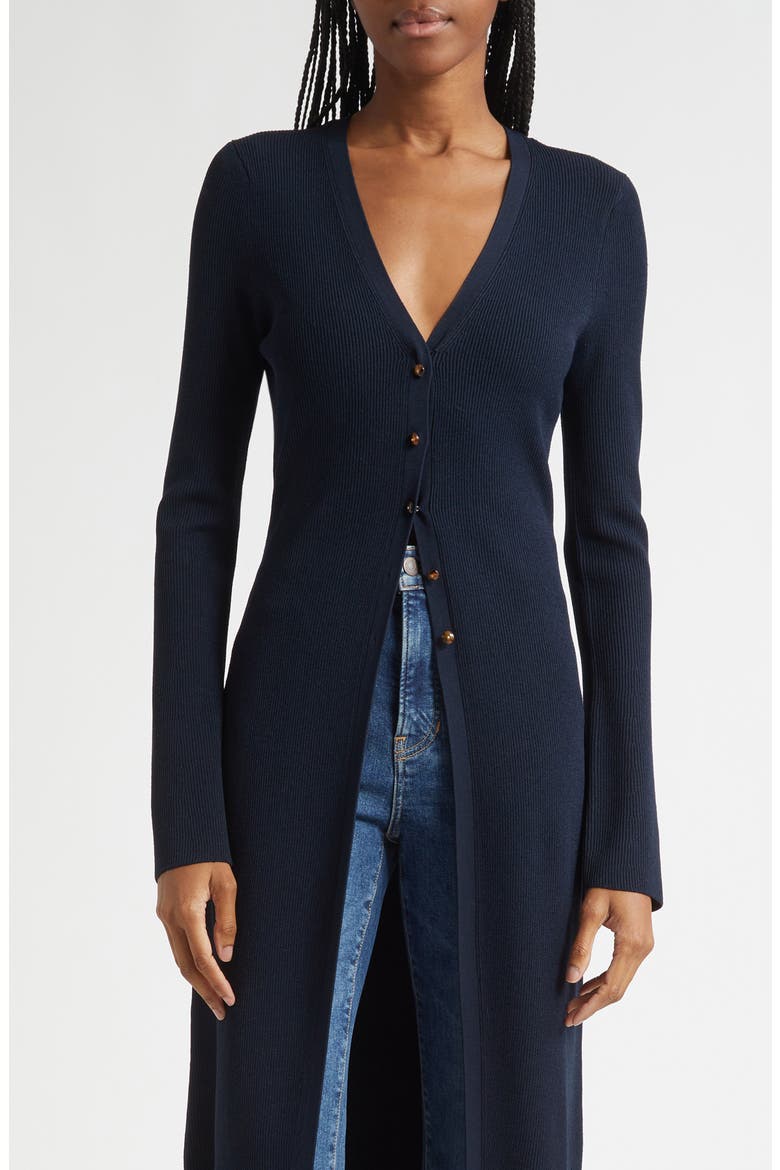 Tulsi Longline Rib Cardigan, Main, color, NAVY