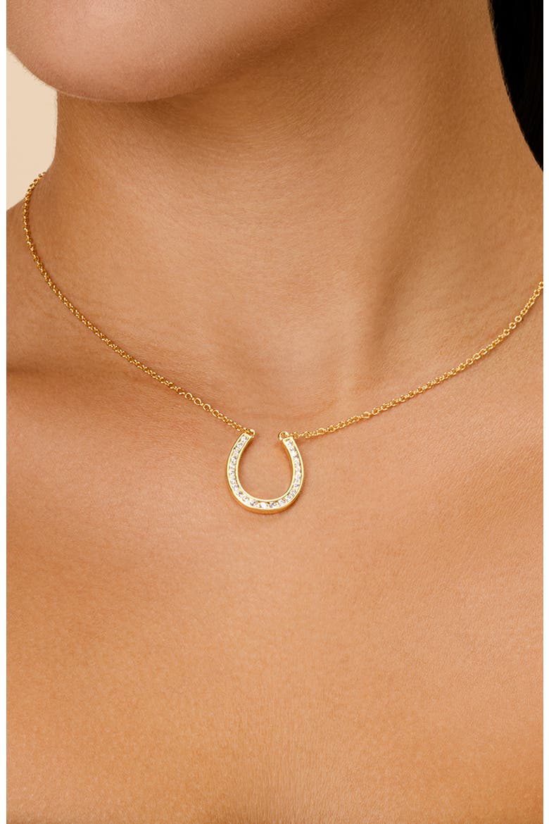 CZ Horseshoe Pendant Necklace, Alternate, color, GOLD