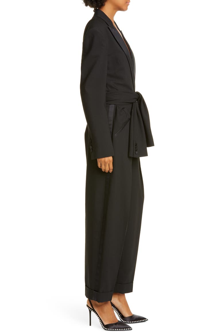 Tie Waist Tuxedo Jumpsuit, Alternate, color, BLACK
