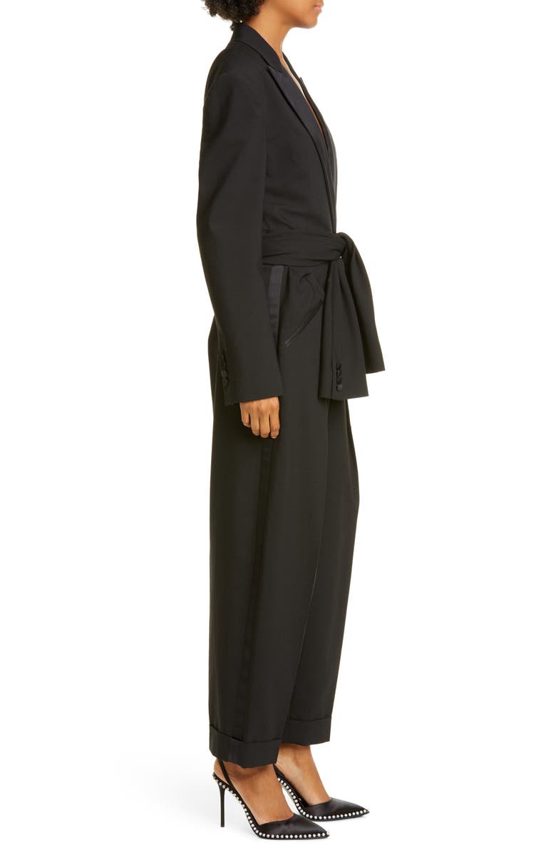 Alexander Wang Tie Waist Tuxedo Jumpsuit, Alternate, color,