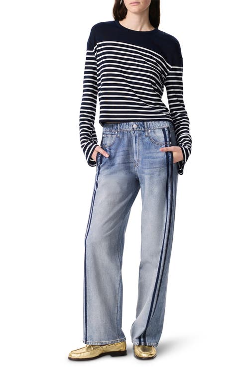 Rag & Bone The Knit Stripe Boxy Long-sleeve Tee In Navy Ivory
