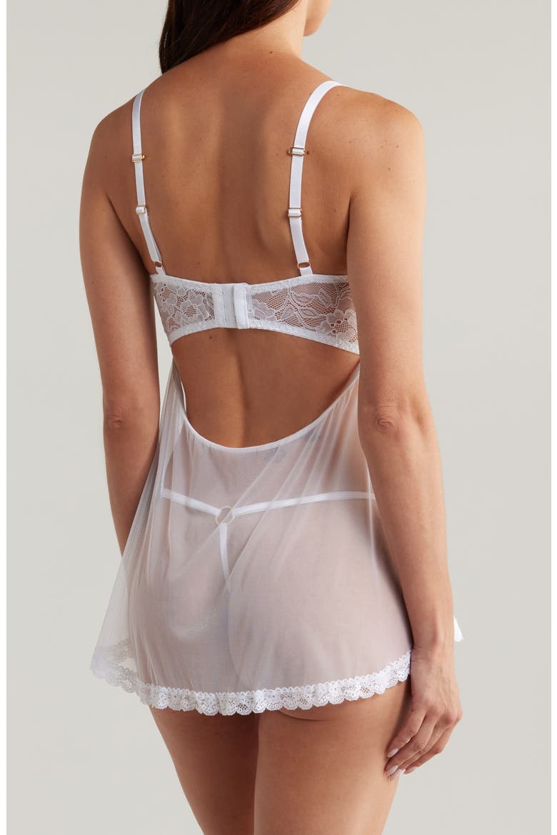 Lace Babydoll Chemise & G-String Set, Alternate, color, WHITE