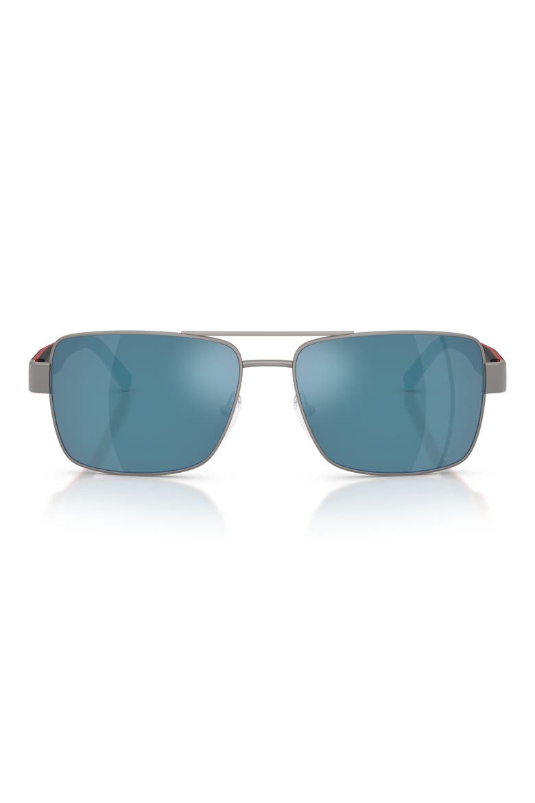 59mm Rectangular Sunglasses, Main, color, MATTE GUNMETAL / MIRROR BLUE
