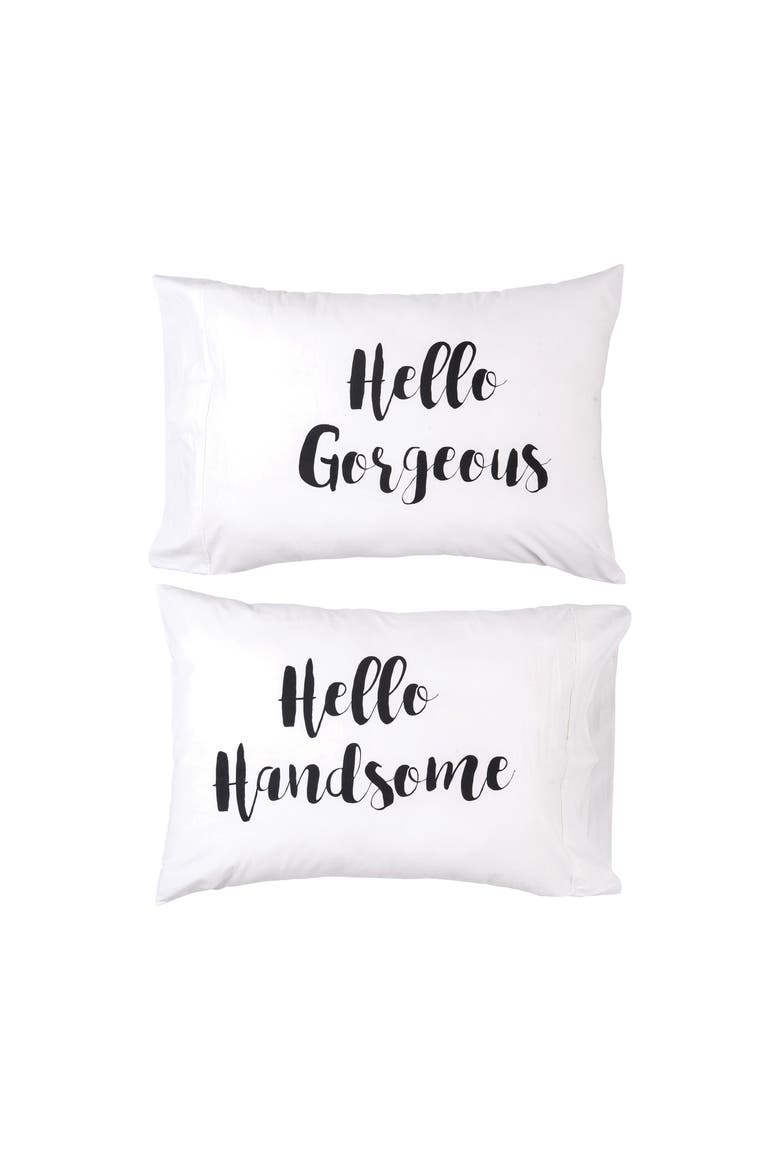 20" x 30" Hello Gorgeous/Handsome Decorative Pillowcase, Main, color, White