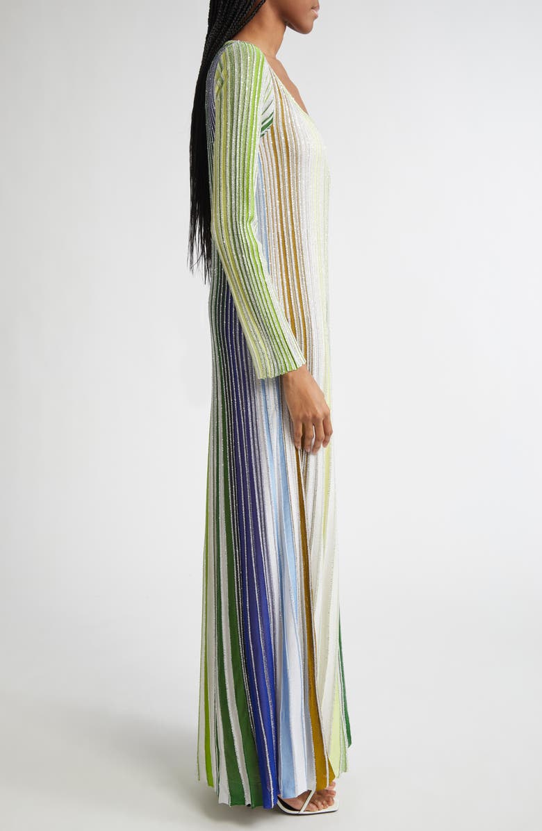 Missoni Metallic Stripe Sequin Long Sleeve Sweater Dress, Alternate, color, Green/ White/ Blue