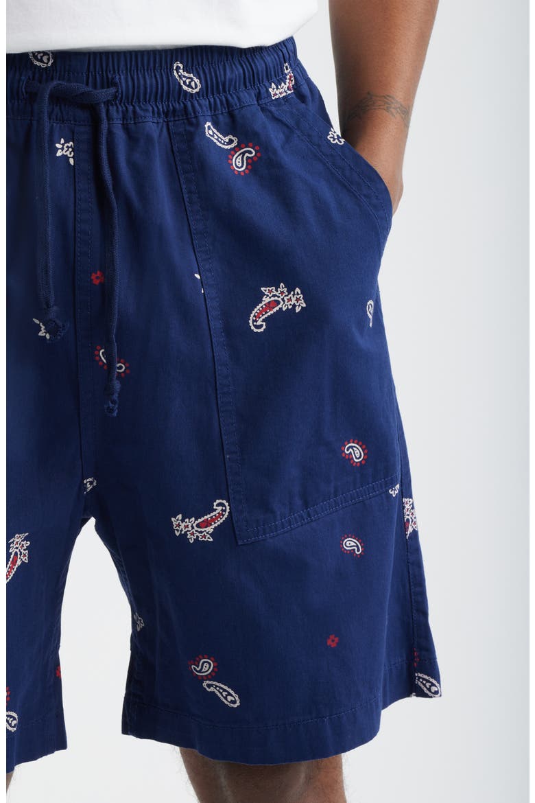 Paisley Organic Cotton Poplin Drawstring Chef Shorts, Alternate, color, ROYAL