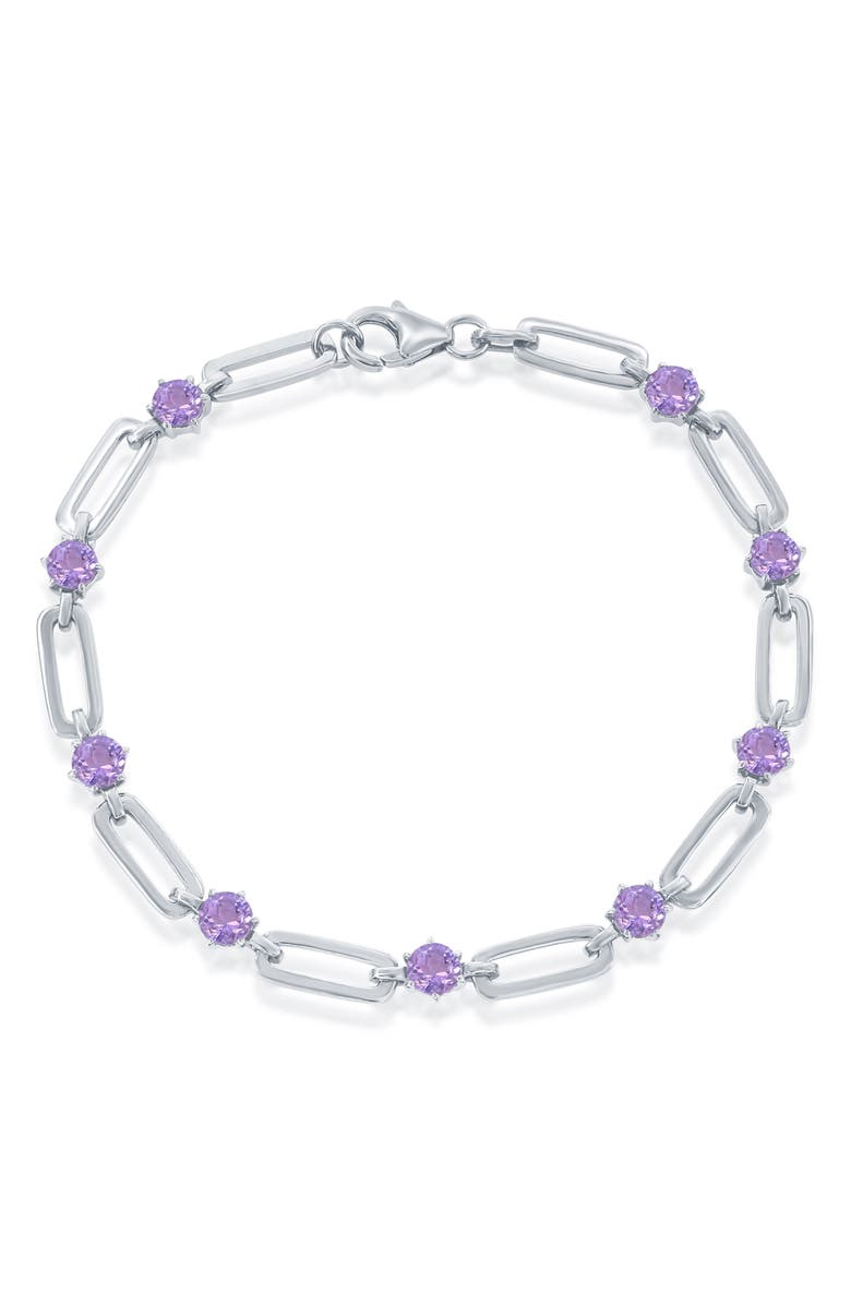 SIMONA Sterling Silver Paperclip Link & Amethyst Bracelet, Main, color, Amethyst
