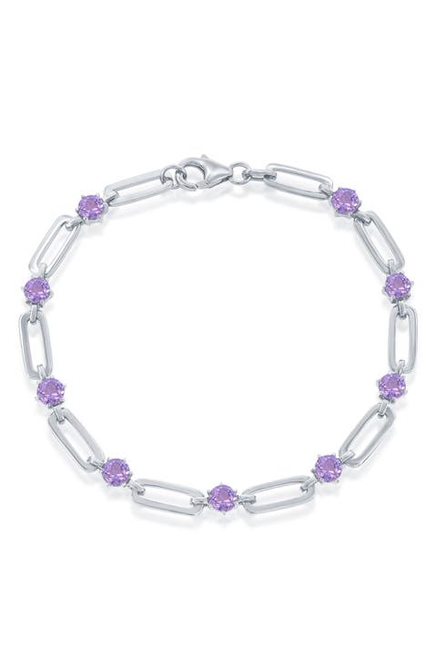 Sterling Silver Paperclip Link & Amethyst Bracelet