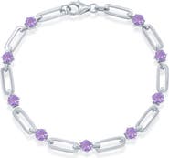 SIMONA Sterling Silver Paperclip Link & Amethyst Bracelet