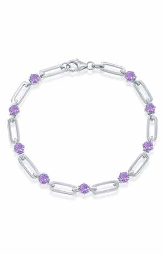 Sterling Silver Paperclip Link & Amethyst Bracelet