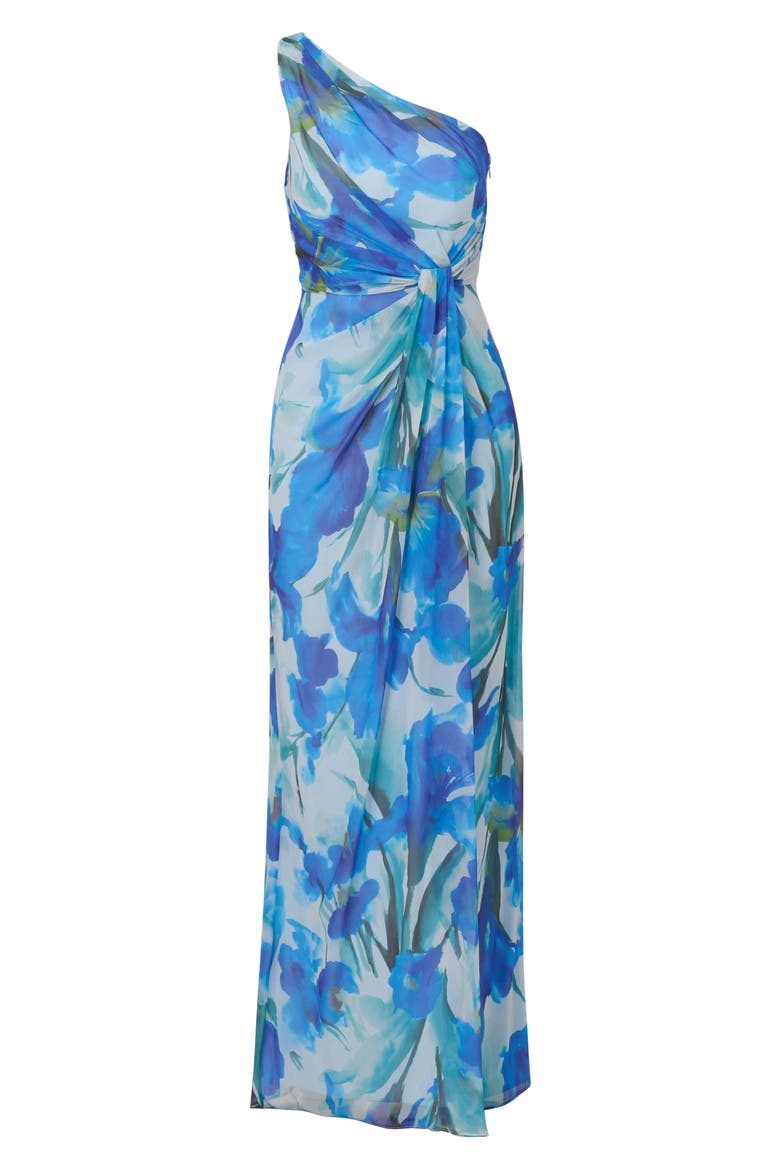Draped One-Shoulder Chiffon Cocktail Dress, Alternate, color, BLUE MULTI