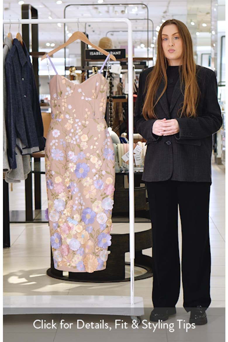 Embroidered Floral Appliqué Stretch Cotton Midi Sheath Dress video