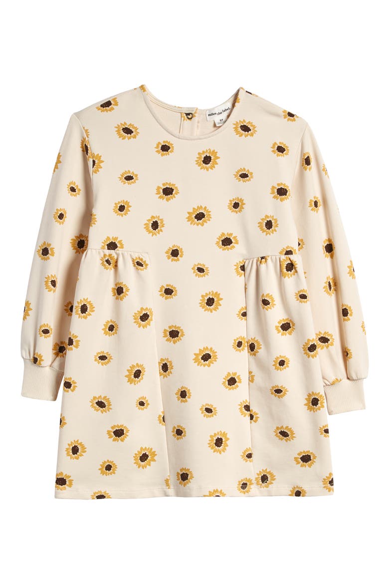 Kids' Sunflower Print Long Sleeve Stretch Organic Cotton Dress, Main, color, BEIGE