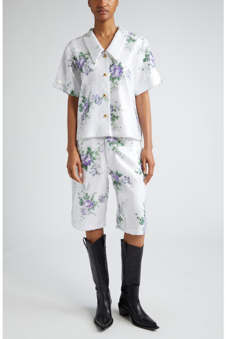Gender Inclusive Sid Floral Sequin Bermuda Shorts, Alternate, color, WHITE FLORAL SEQUIN