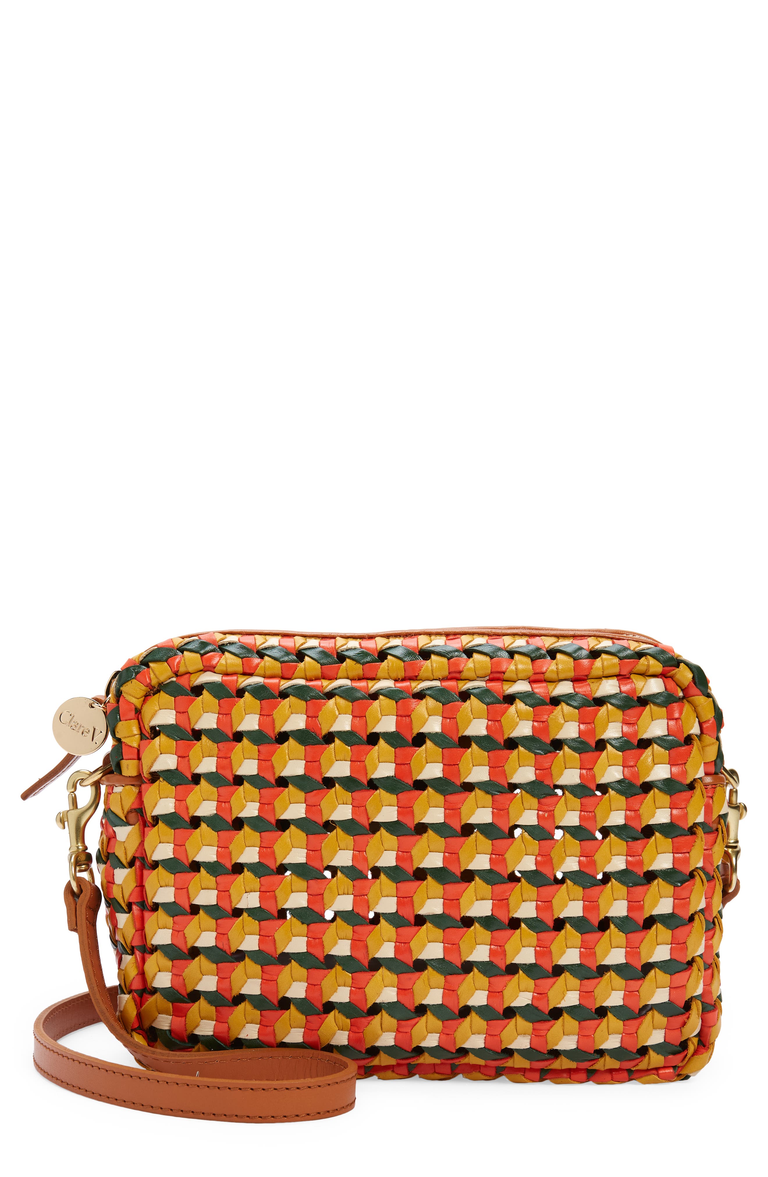 Clare V. Midi Sac Woven Leather Crossbody Bag, Main, color, 
