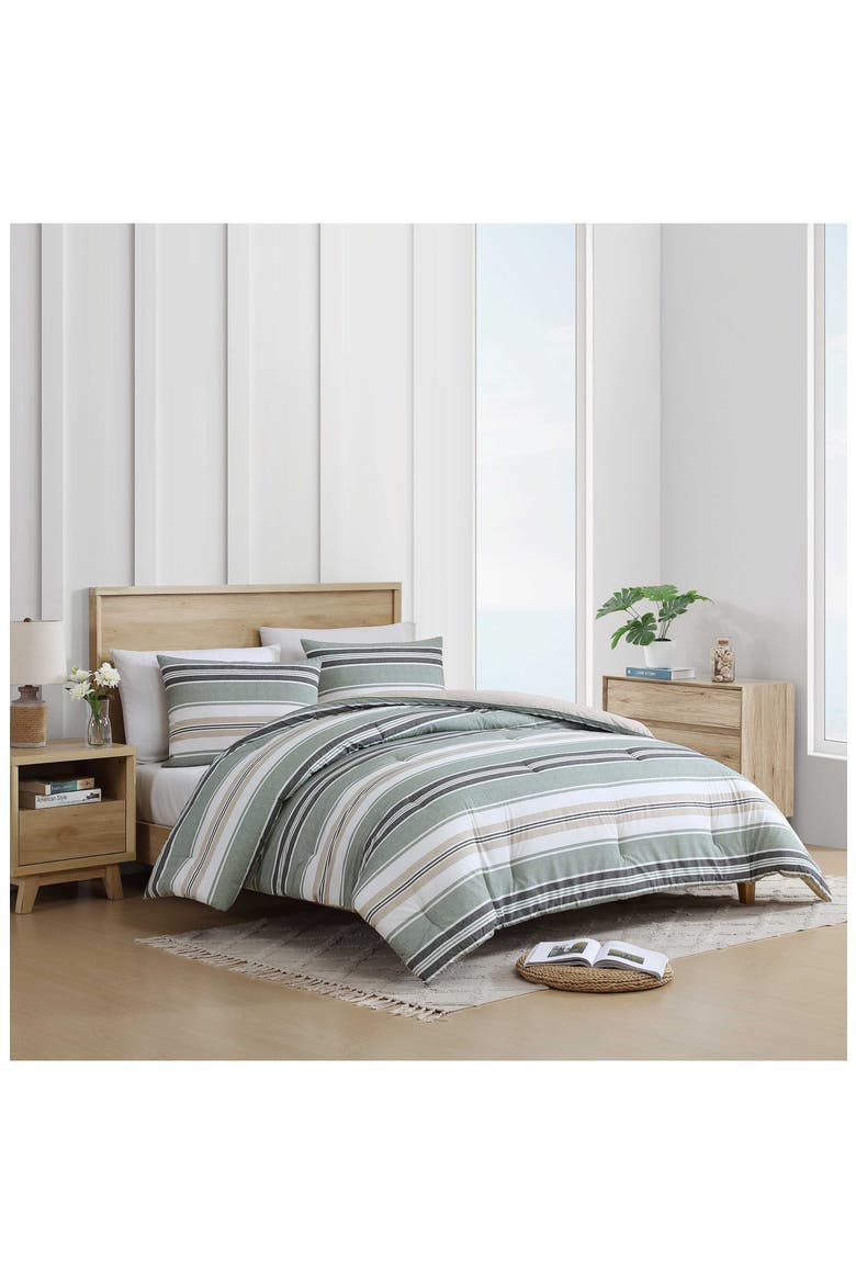 Prospect Harbor Stripe Cotton Twin Comforter Set, Alternate, color, FERN GREEN/ CHARCOAL