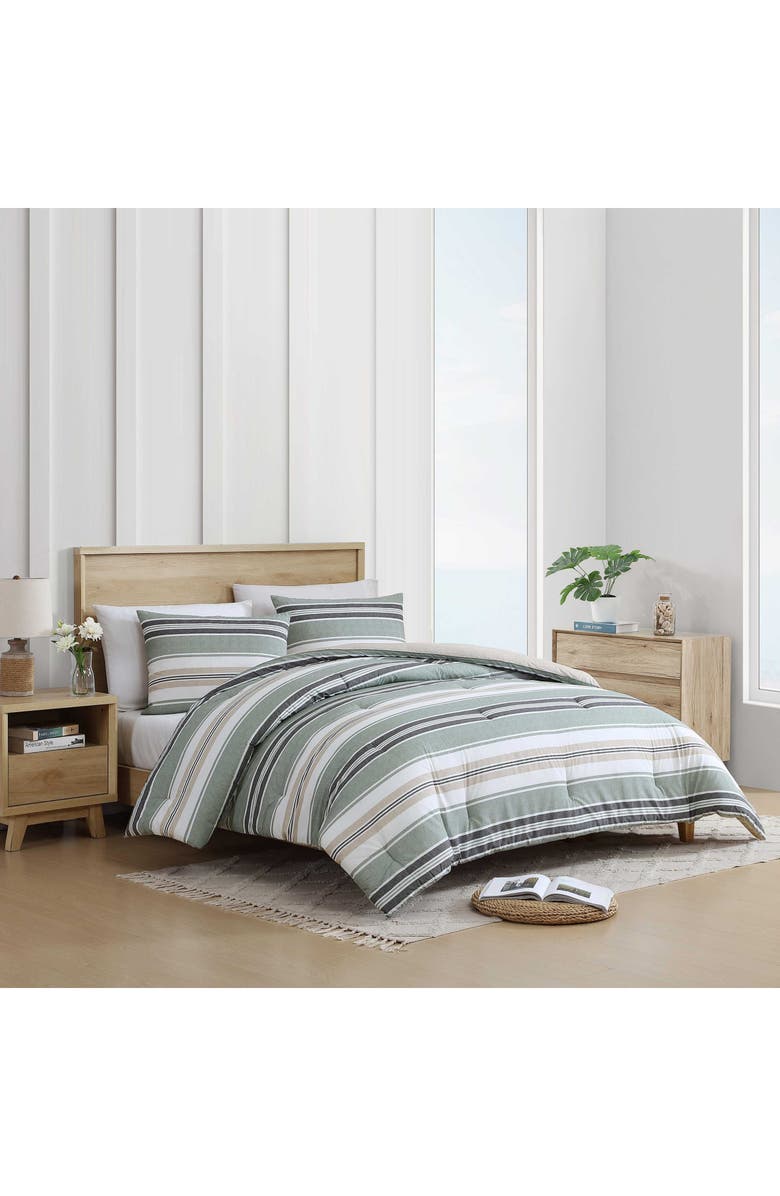Nautica Prospect Harbor Stripe Cotton Twin Comforter Set, Alternate, color, Fern Green/ Charcoal