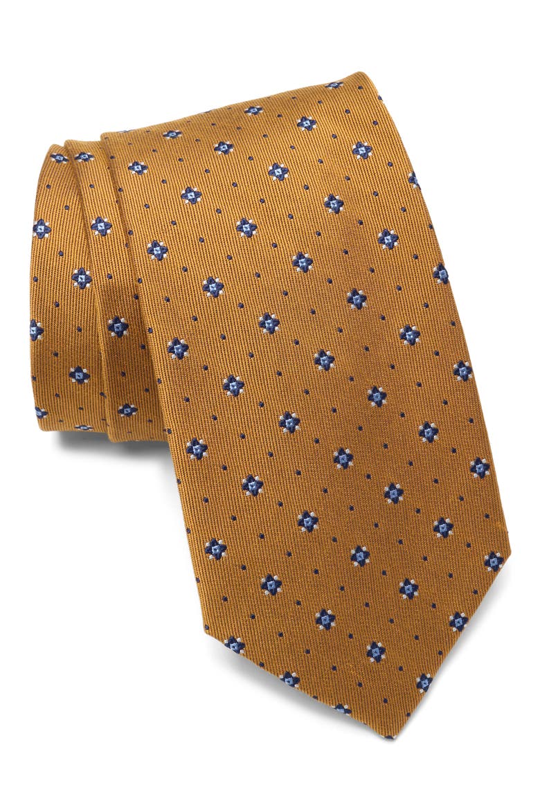 Dot Flower Neat Tie, Main, color, YELLOW