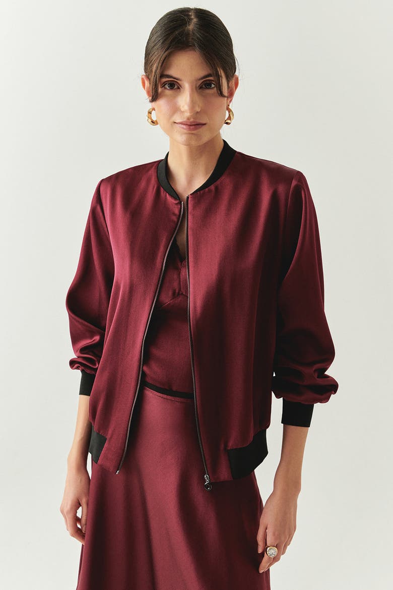 Lacey Bomber Jacket, Main, color, BURGUNDY