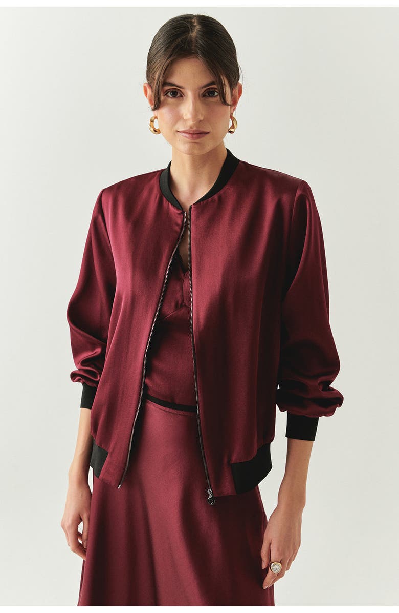 Exquise Lacey Bomber Jacket, Main, color, Burgundy