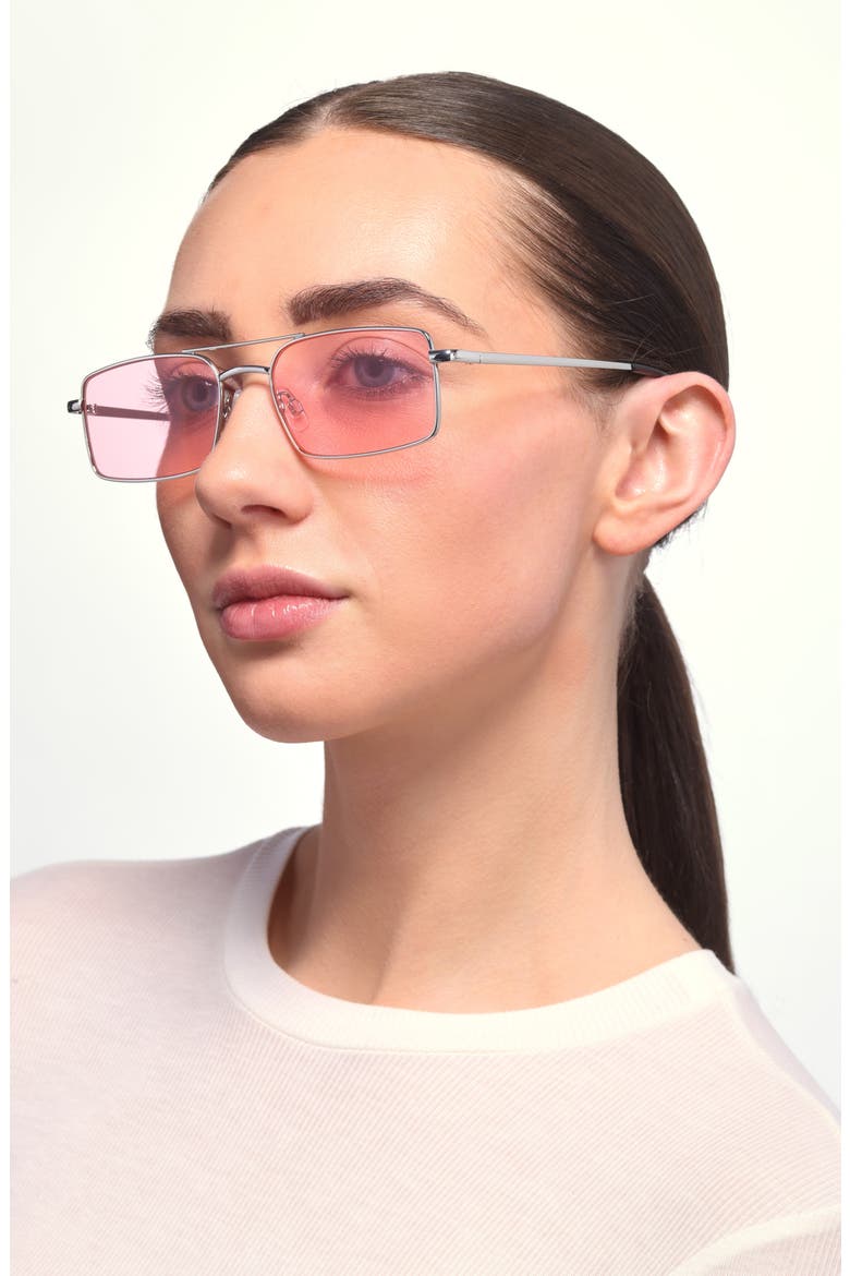 Gradient Rectangular Aviator Sunglasses, Alternate, color, RHODIUM- PINK
