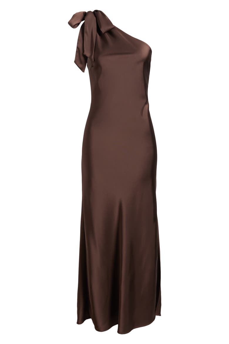 Bow One-Shoulder Maxi Dress, Alternate, color, BROWN