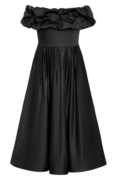 City Chic London Off The Shoulder Satin Midi Dress In Black