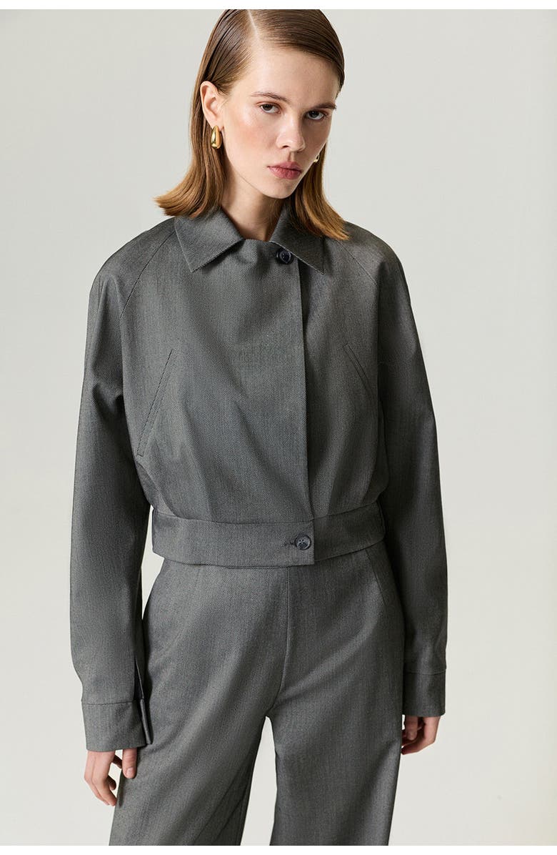 Nocturne Waistband Detail Bomber Jacket, Alternate, color, Dark Grey