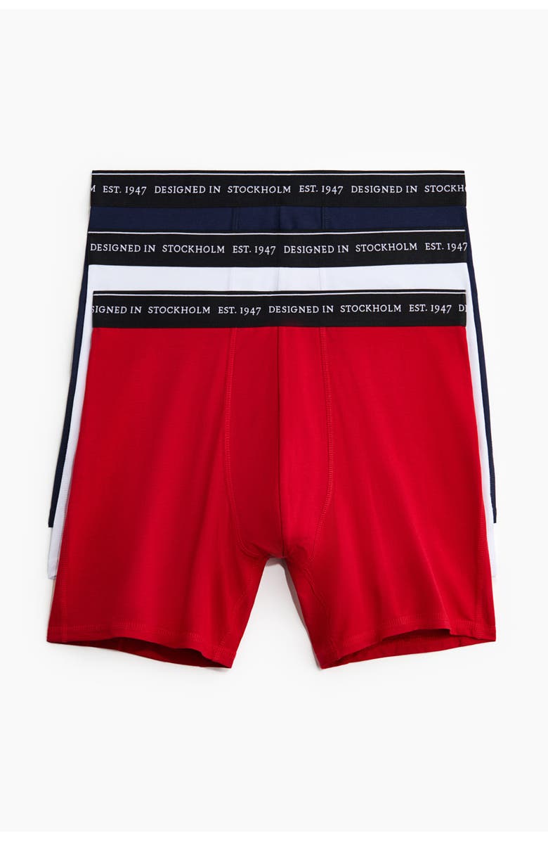 H&M 3-pack coolmax<sup>®</sup> mid-length boxer briefs, Alternate, color, Red/White/Navy Blue