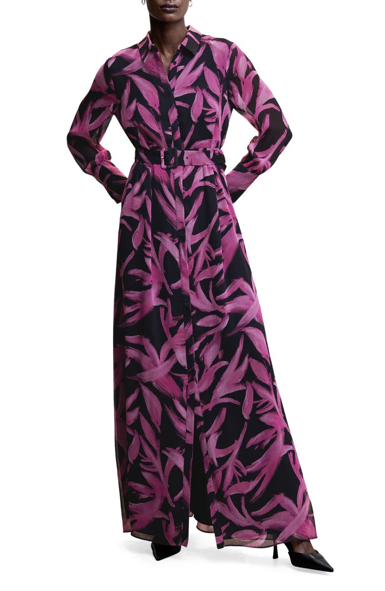 MANGO Long Sleeve Leaf Print Dress, Main, color, 