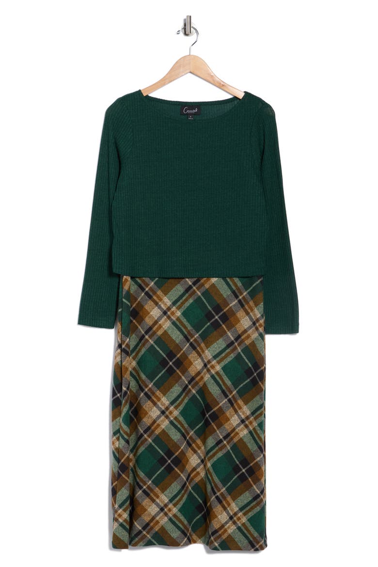 Long Sleeve Twofer Midi Dress, Alternate, color, HUNTER