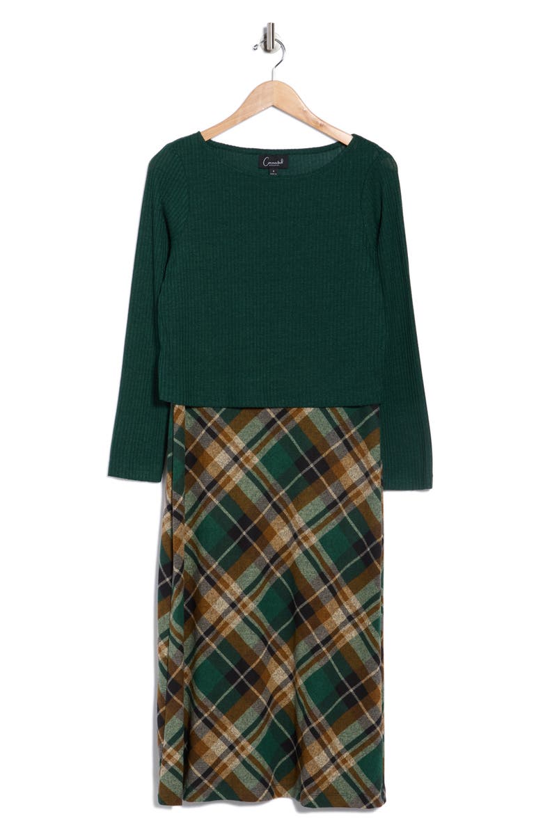 Connected Apparel Long Sleeve Twofer Midi Dress, Alternate, color, Hunter