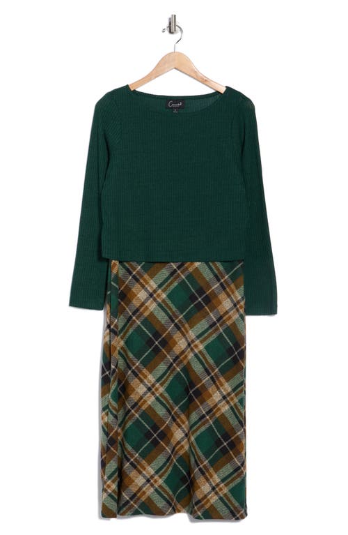 Connected Apparel Long Sleeve Twofer Midi Dress In Green