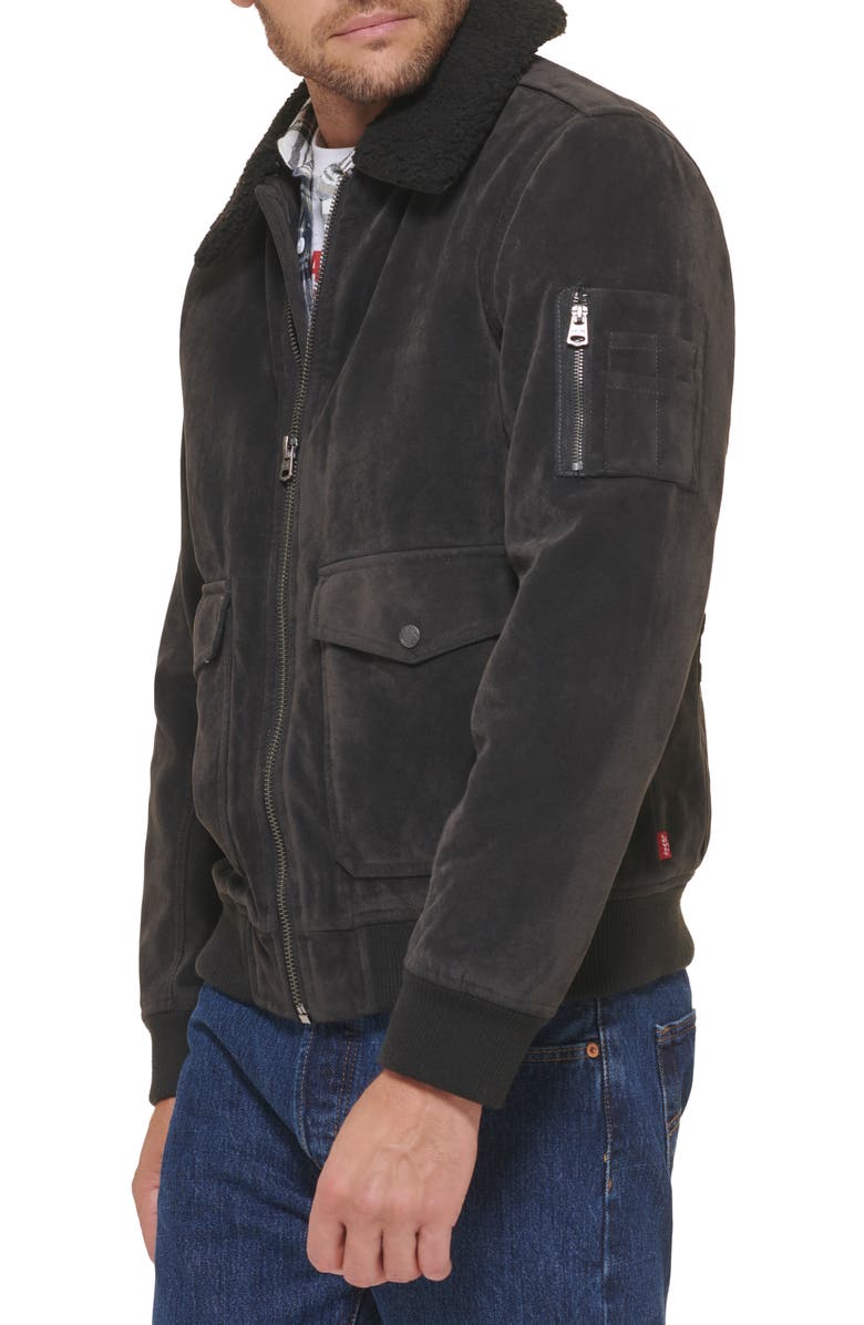 Levi's<sup>®</sup> Faux Suede Aviator Bomber Jacket with Removable Faux Shearling Collar, Alternate, color,