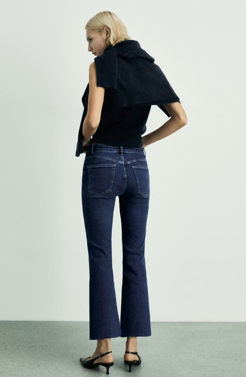 Mango Mid Rise Crop Flare Jeans In Dark Blue