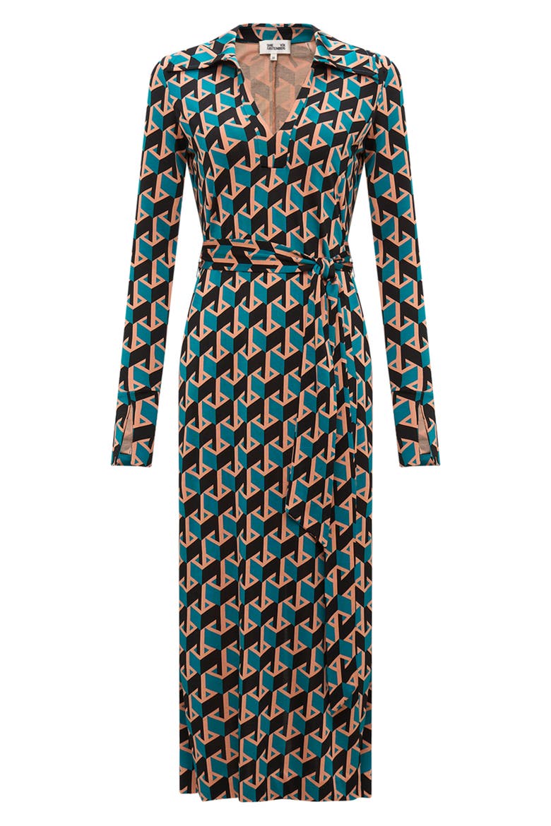 Bianco Geo Print Long Sleeve Dress, Main, color, INTERMISSION GEO SIG TURQUOISE