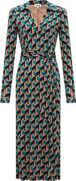 Diane von Furstenberg Bianco Geo Print Long Sleeve Dress