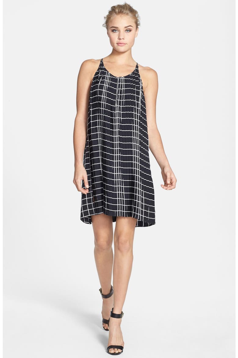 Grid Print Slipdress, Alternate, color, BLACK