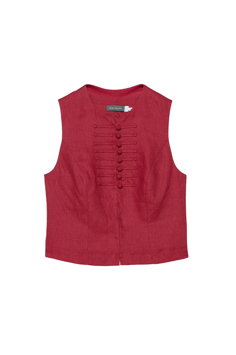 Linen Military Detail Top, Alternate, color, Red