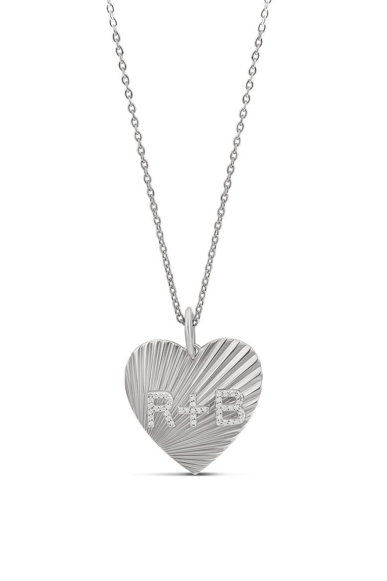 Fluted Heart Initial Pendant Necklace, Main, color, SILVER