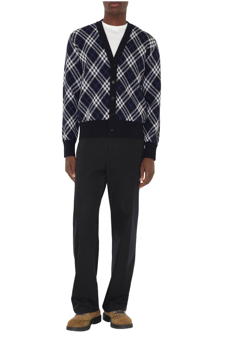 Burberry Check Wool Blend Cardigan, Main, color, Ink Blue