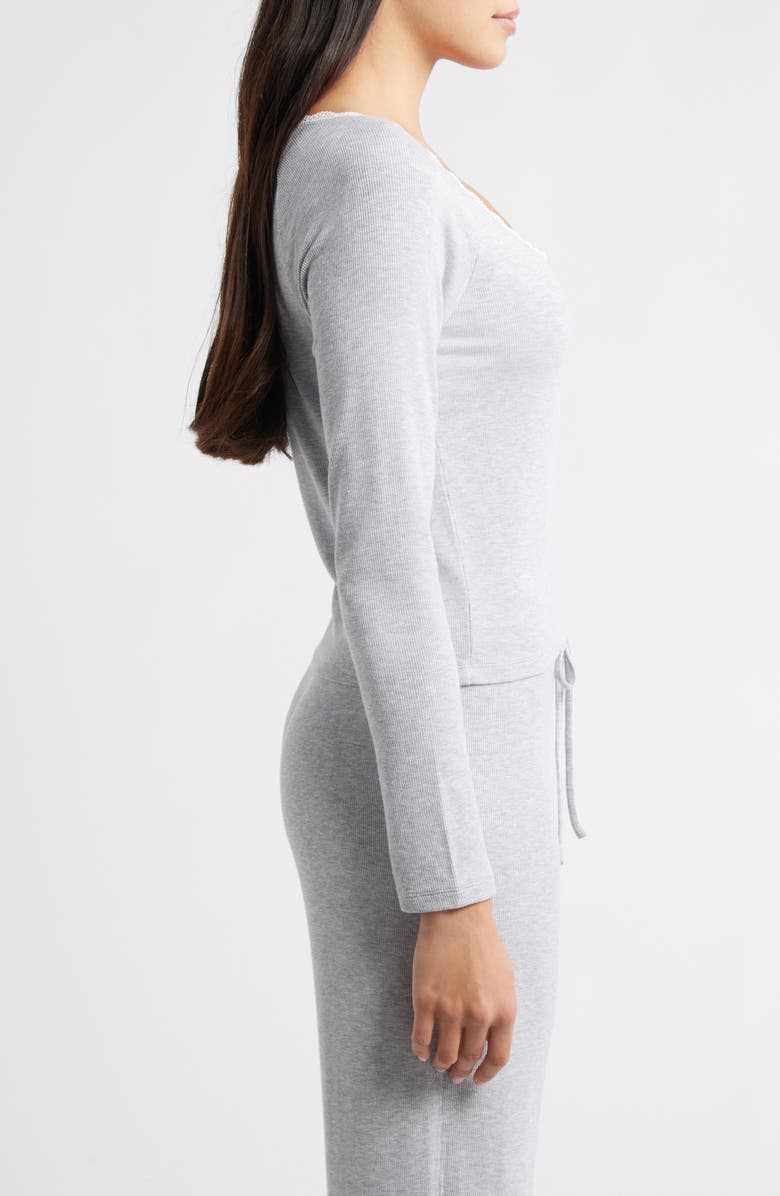 Open Edit Daydream Lace Trim Rib Crop Top, Alternate, color, Grey Heather