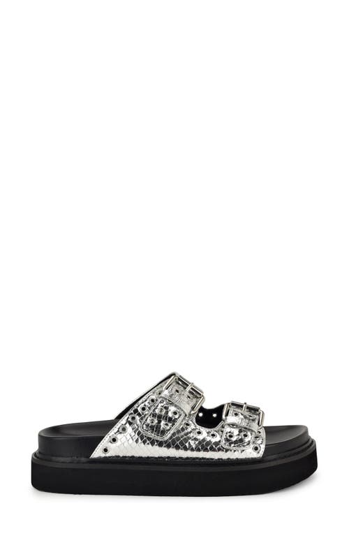 Shop Nine West Eleny Platform Slide Sandal In Silver Croc