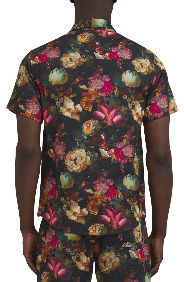 PRPS Gold Finch Floral Short Sleeve Cotton Button-Up Shirt, Alternate, color, 
