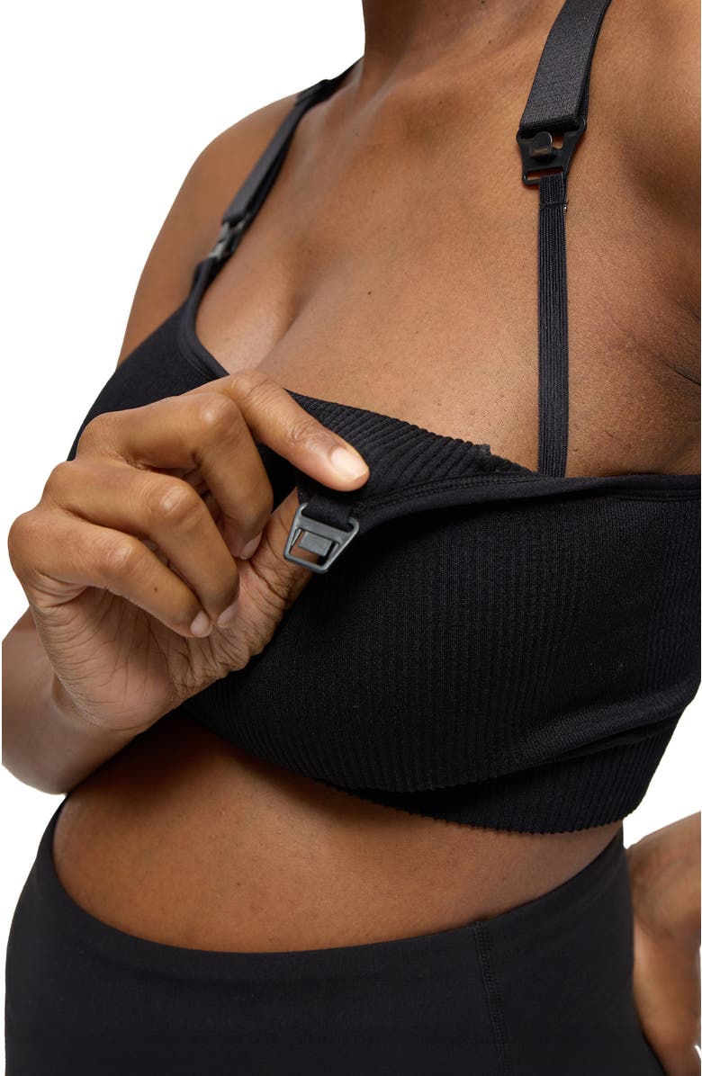 Ingrid & Isabel Seamless Nursing Maternity Sports Bra, Alternate, color, Black