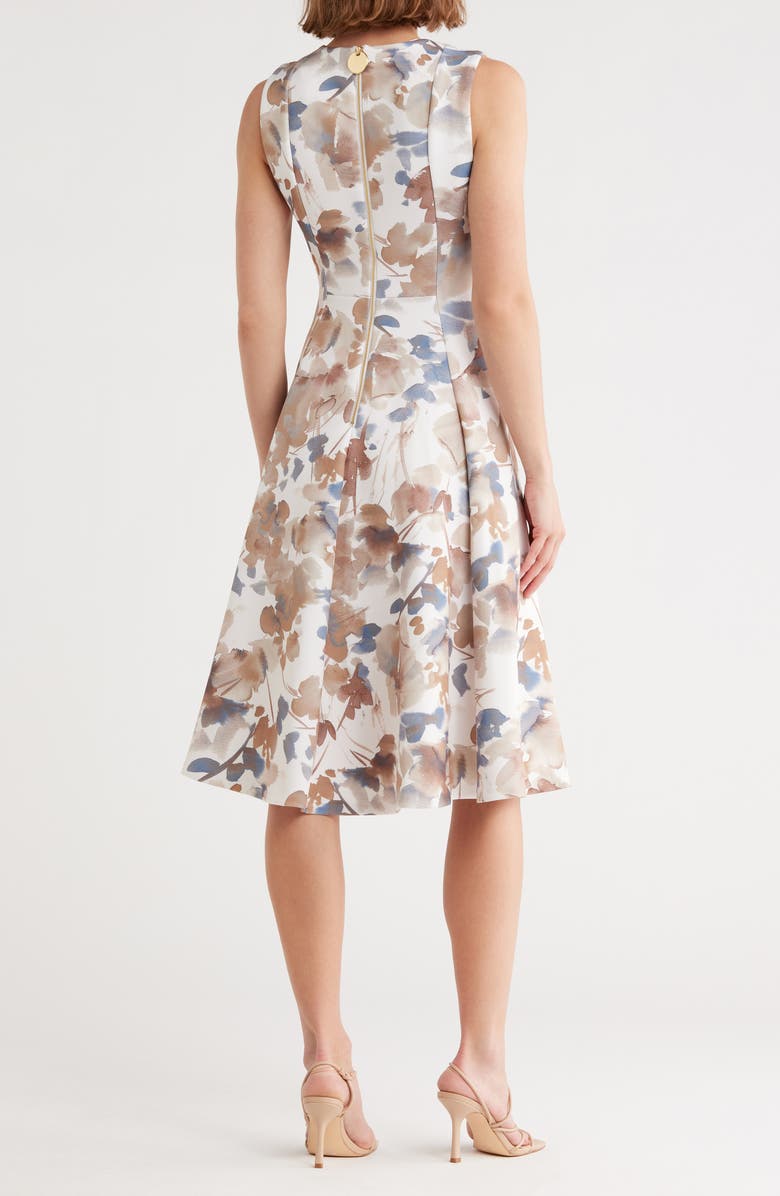 Calvin Klein Floral Sleeveless Fit & Flare Midi Dress, Alternate, color, Luggage Multi