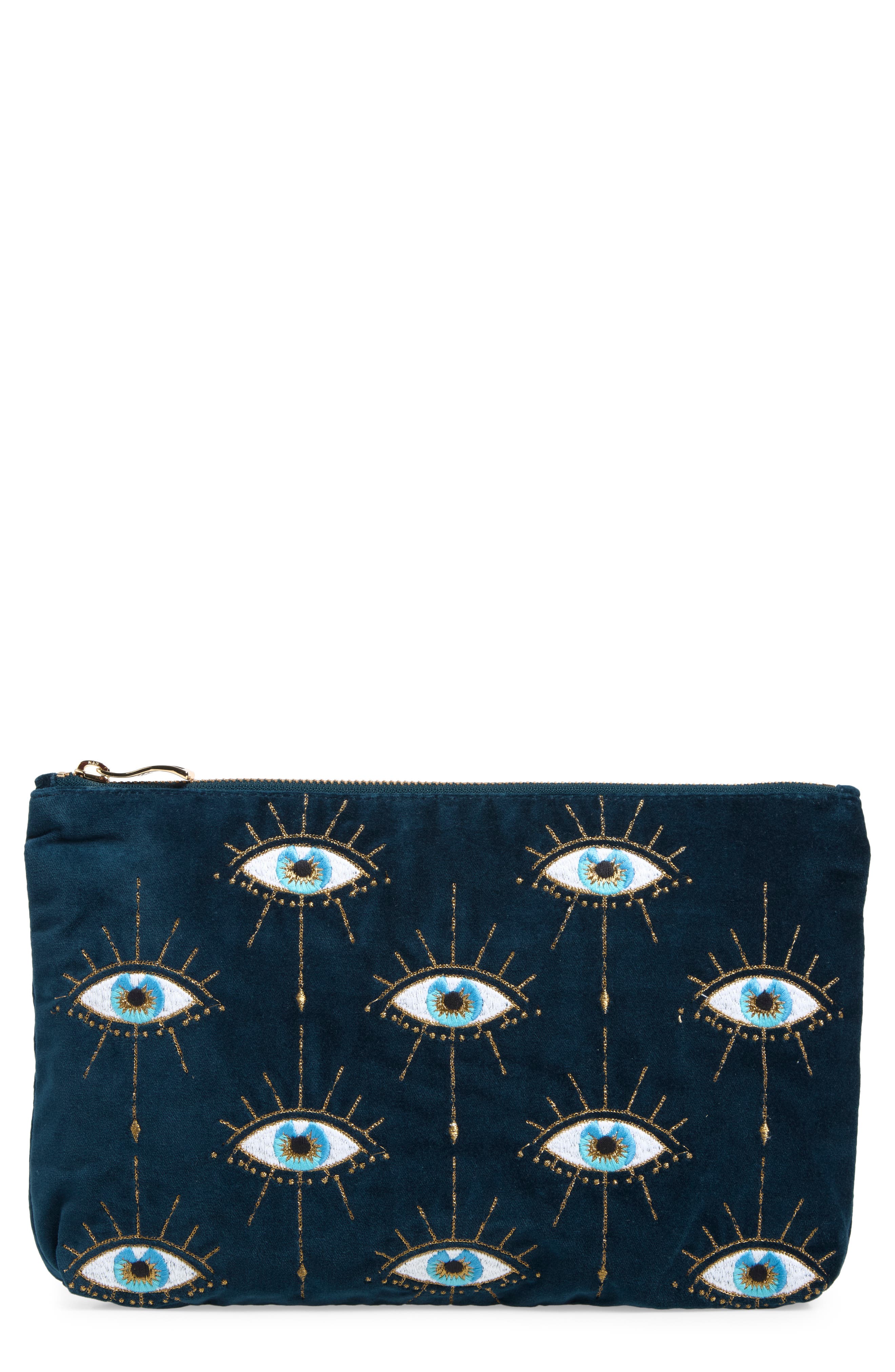 Mystical Eye Everyday Velvet Pouch, Main, color, INK BLUE