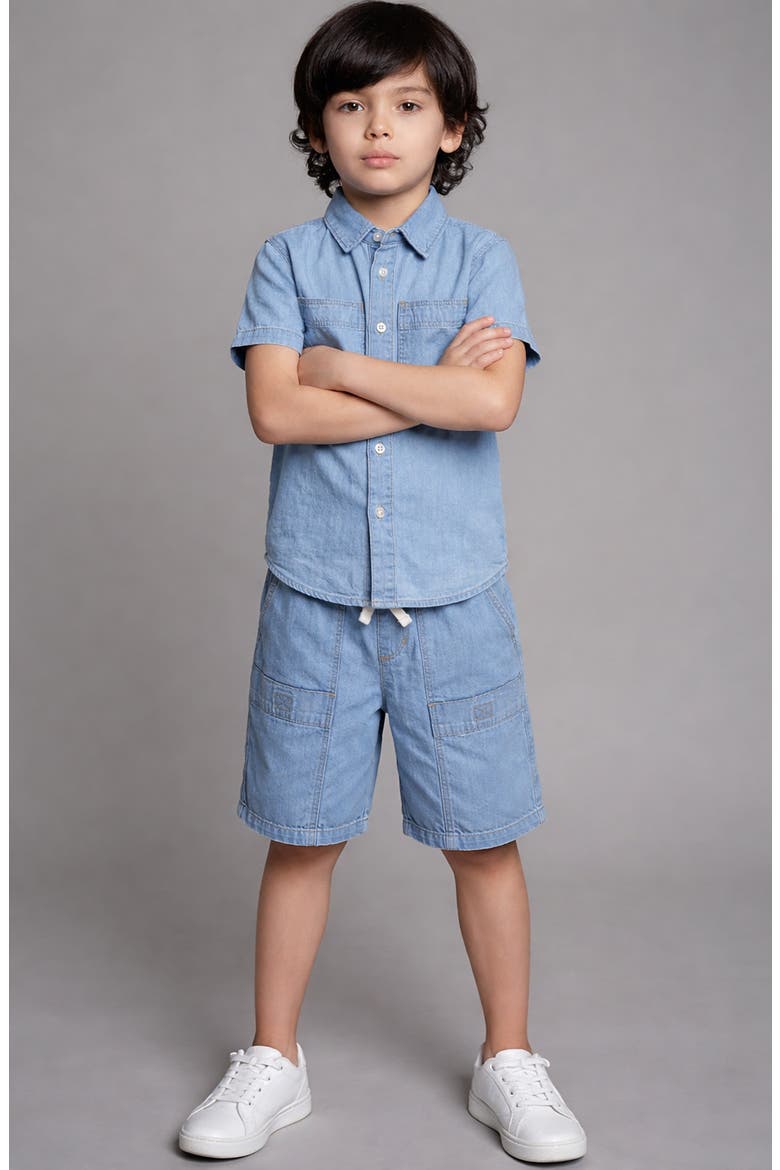 Kids' Chambray Button-Up Shirt & Shorts Set, Alternate, color, LIGHT WASH